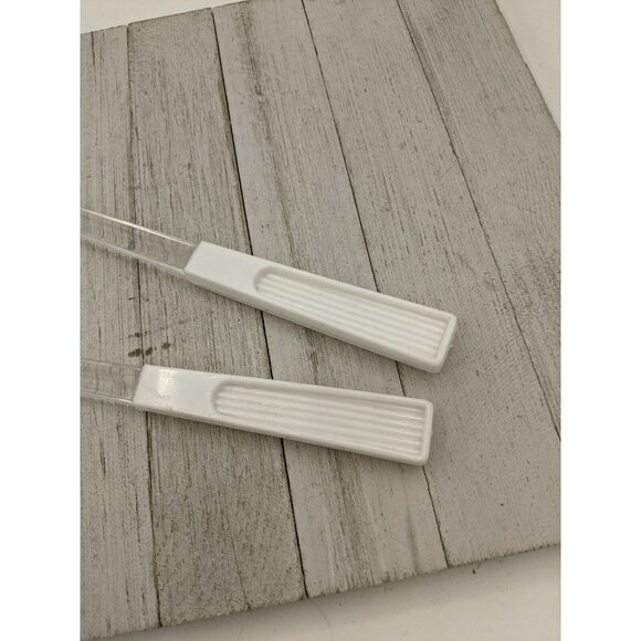 Clear 2 Piece Salad Serving Fork Spoon Tongs White Flatware 11 1/4" - Picture 5 of 6